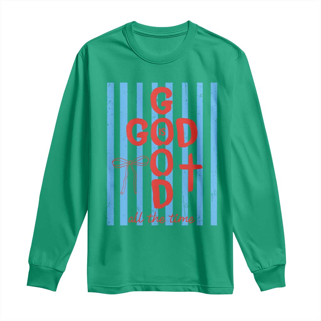 Christian Jesus Lovers Long Sleeve Shirt Striped Preppy God Is Good All The Time