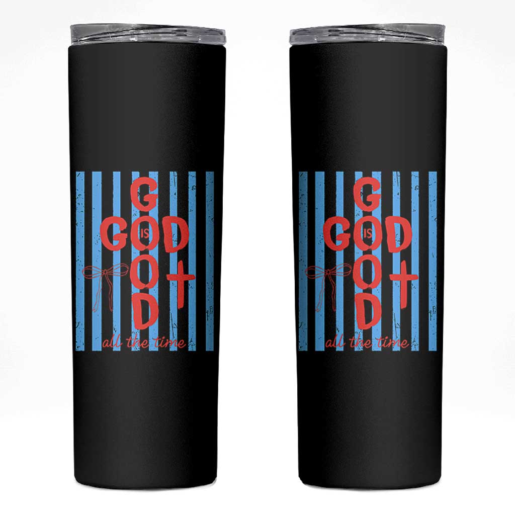 Christian Jesus Lovers Skinny Tumbler Striped Preppy God Is Good All The Time