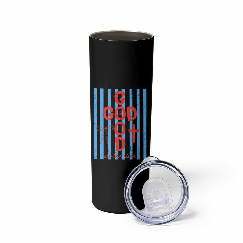 Christian Jesus Lovers Skinny Tumbler Striped Preppy God Is Good All The Time