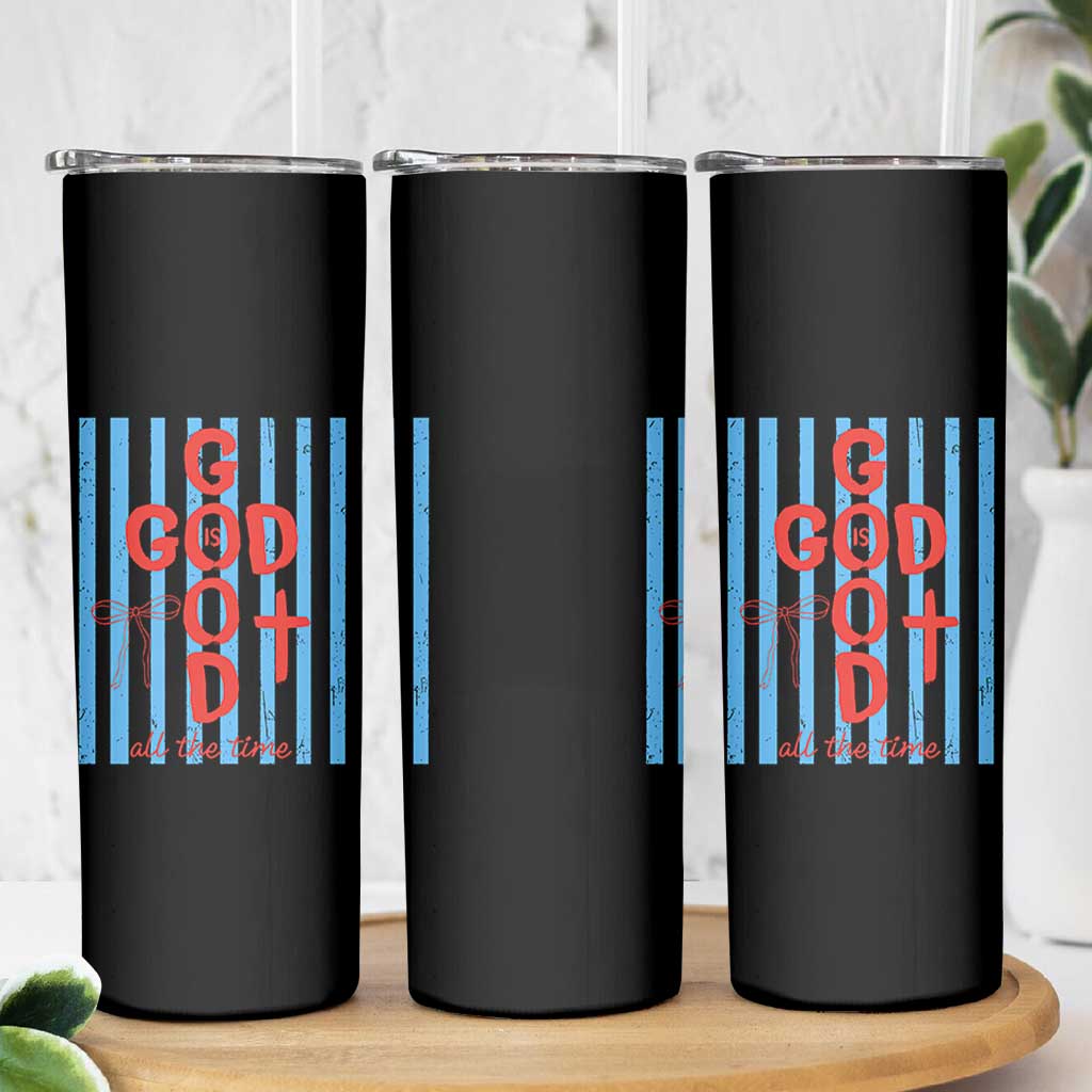 Christian Jesus Lovers Skinny Tumbler Striped Preppy God Is Good All The Time