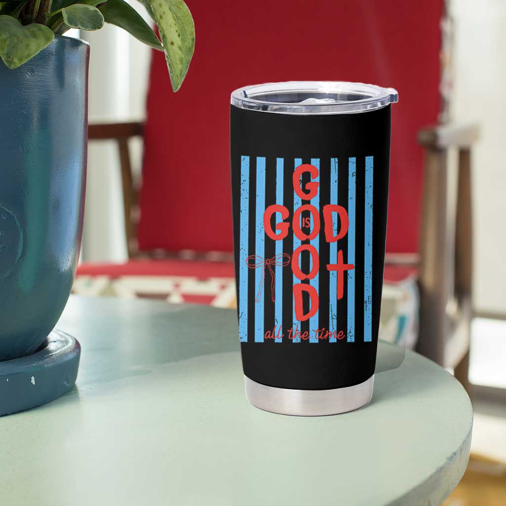 Christian Jesus Lovers Tumbler Cup Striped Preppy God Is Good All The Time