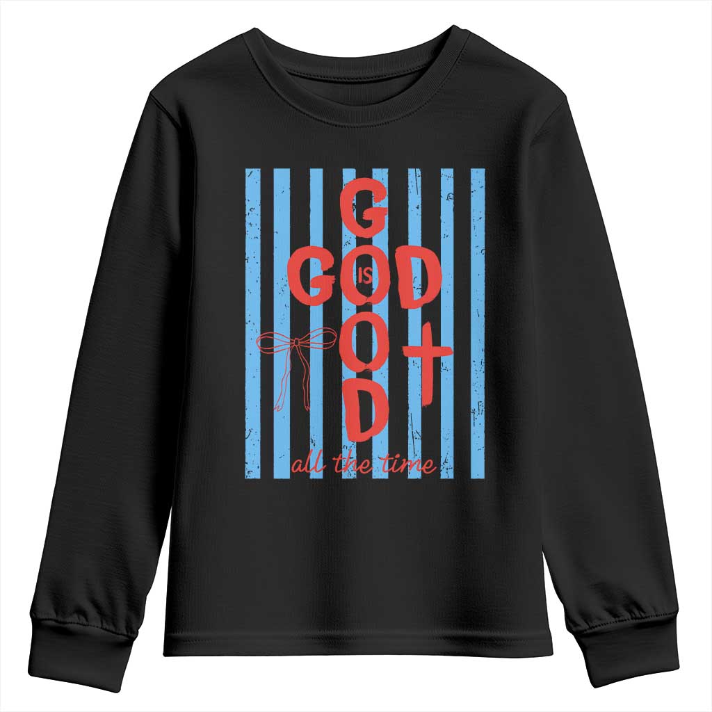 Christian Jesus Lovers Youth Sweatshirt Striped Preppy God Is Good All The Time