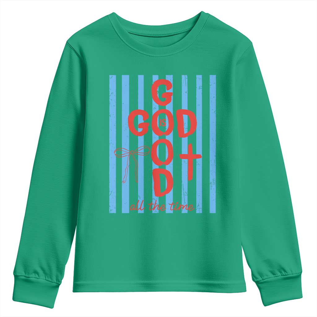 Christian Jesus Lovers Youth Sweatshirt Striped Preppy God Is Good All The Time