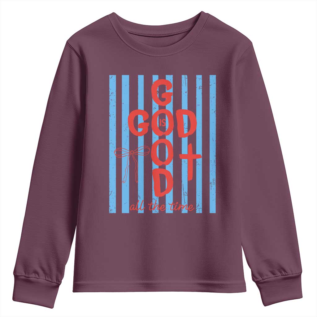 Christian Jesus Lovers Youth Sweatshirt Striped Preppy God Is Good All The Time