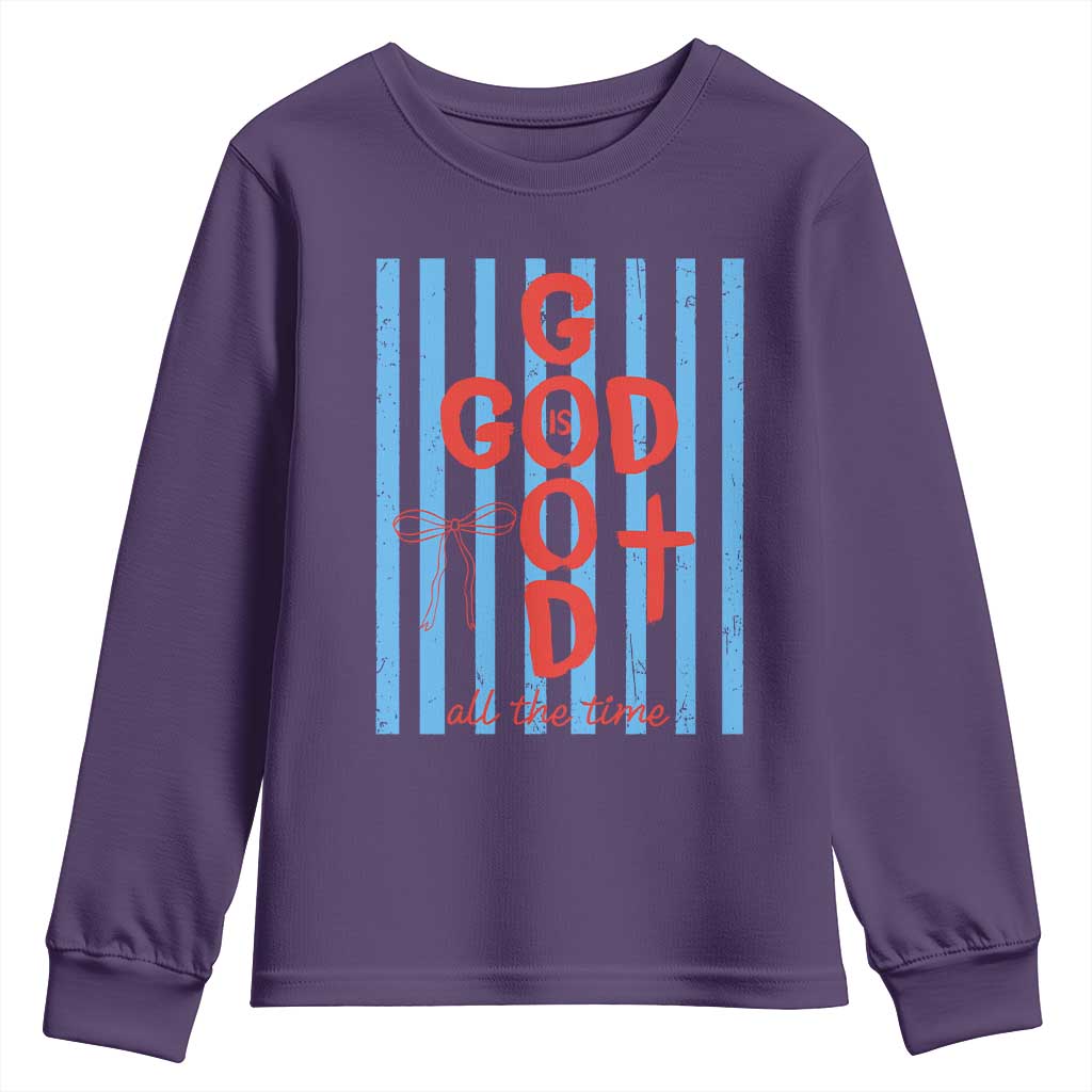 Christian Jesus Lovers Youth Sweatshirt Striped Preppy God Is Good All The Time