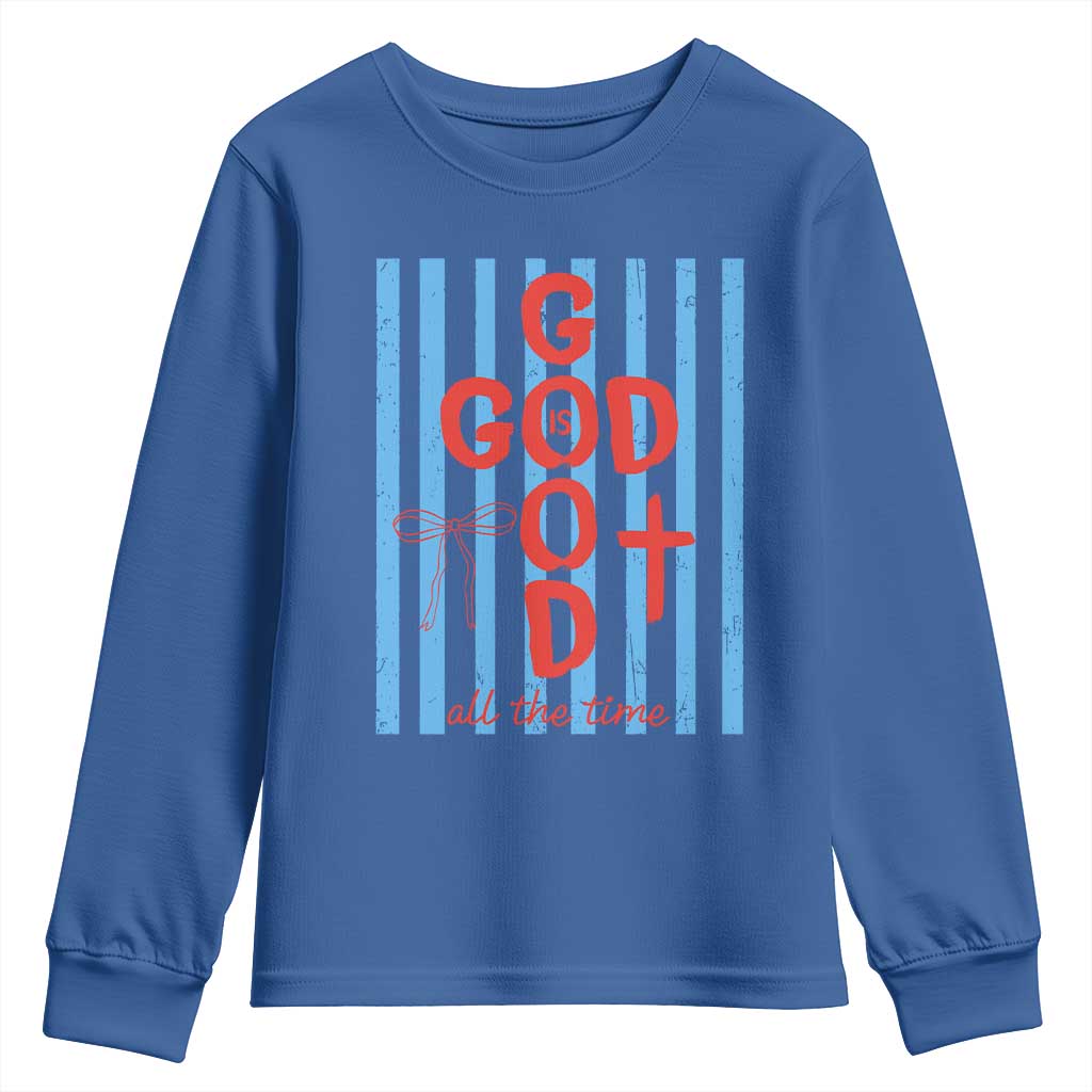 Christian Jesus Lovers Youth Sweatshirt Striped Preppy God Is Good All The Time