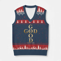 Christian Jesus Lovers V-Neck Knit Sweater Vest God Is Good All The Time Cross