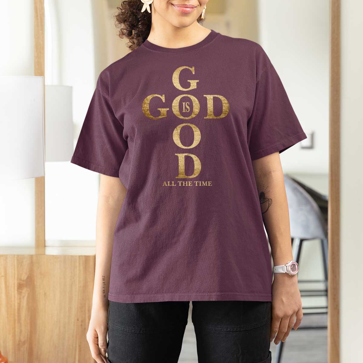 Christian Jesus Lovers T Shirt For Women God Is Good All The Time Cross