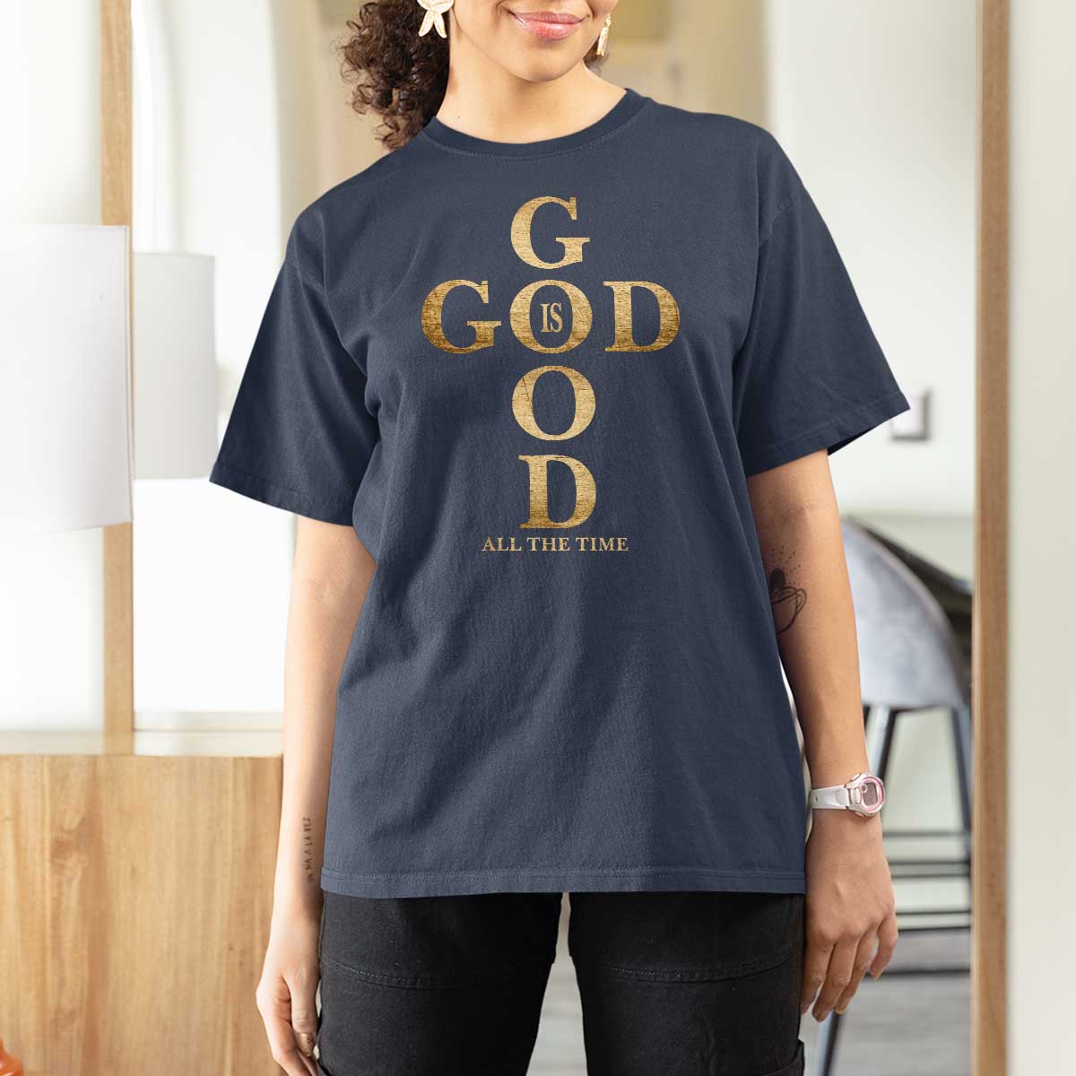 Christian Jesus Lovers T Shirt For Women God Is Good All The Time Cross
