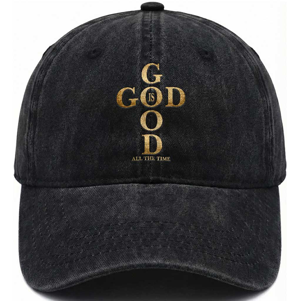 Christian Jesus Lovers Washed Cotton Baseball Cap God Is Good All The Time Cross