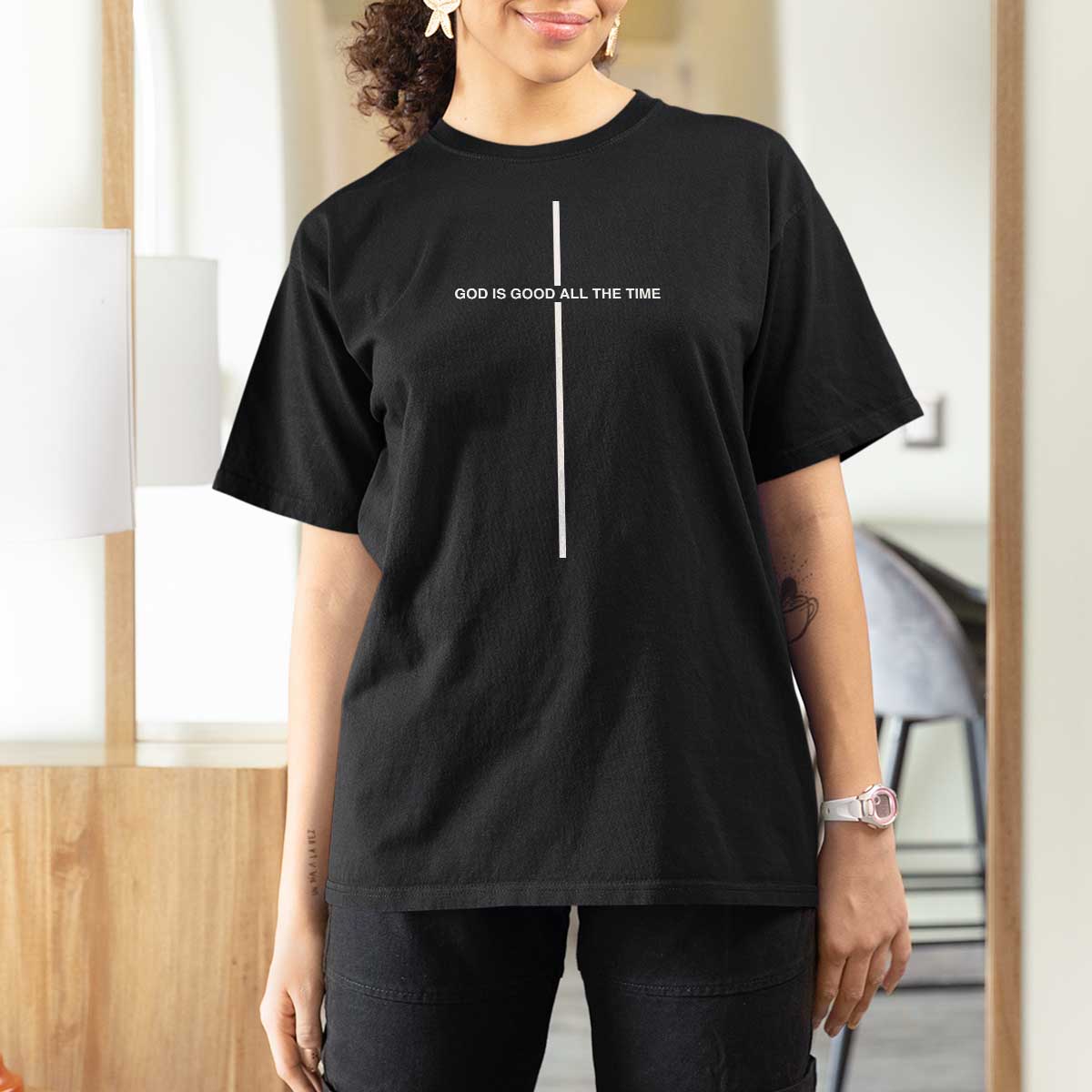 God Is Good All The Time T Shirt For Women Jesus Cross Christian Minimal Religious Faith