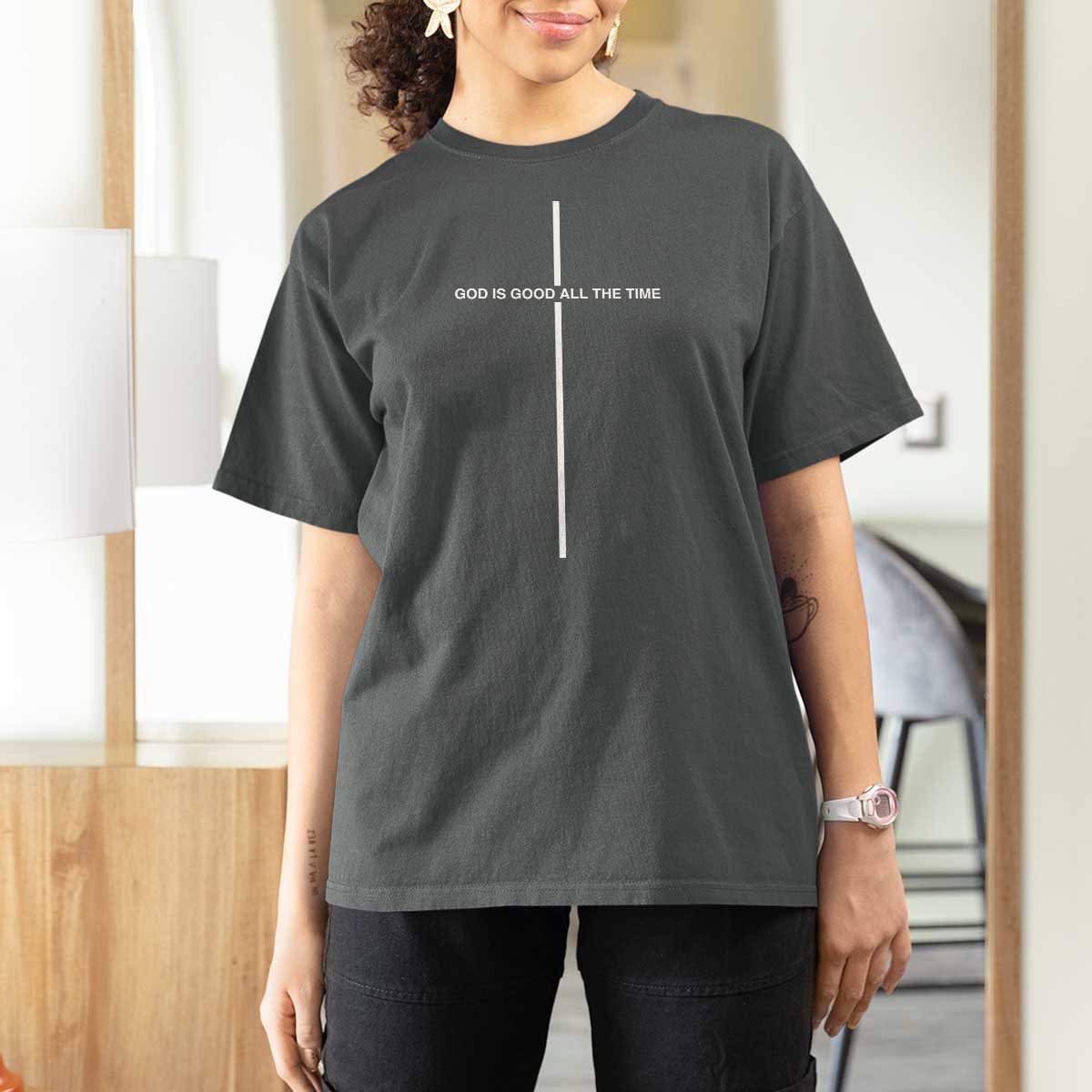 God Is Good All The Time T Shirt For Women Jesus Cross Christian Minimal Religious Faith