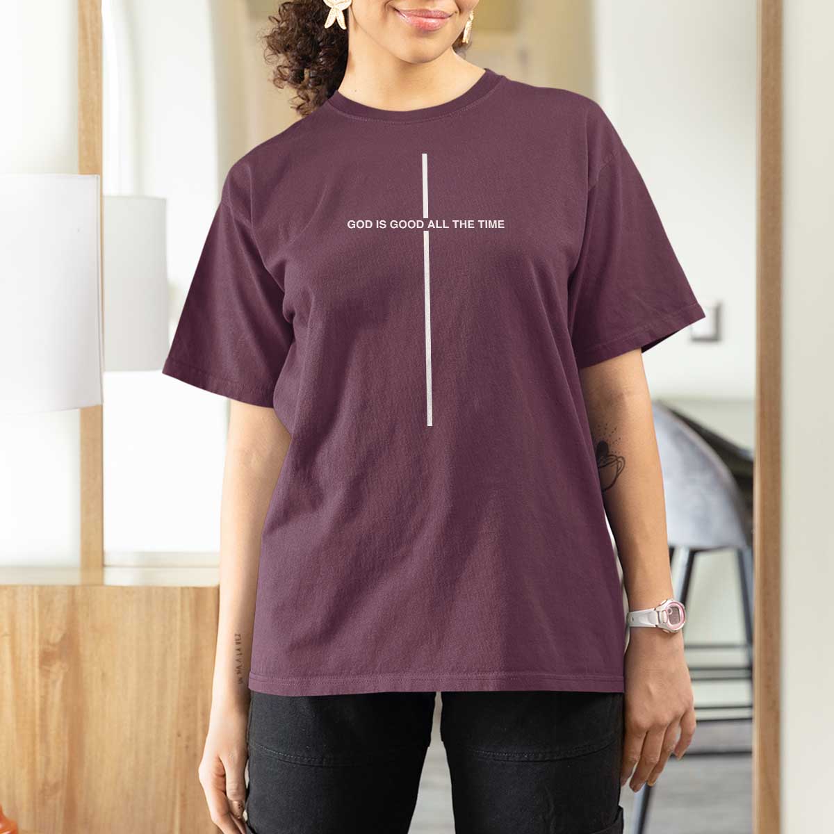 God Is Good All The Time T Shirt For Women Jesus Cross Christian Minimal Religious Faith