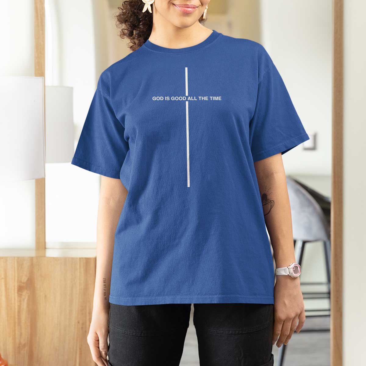 God Is Good All The Time T Shirt For Women Jesus Cross Christian Minimal Religious Faith