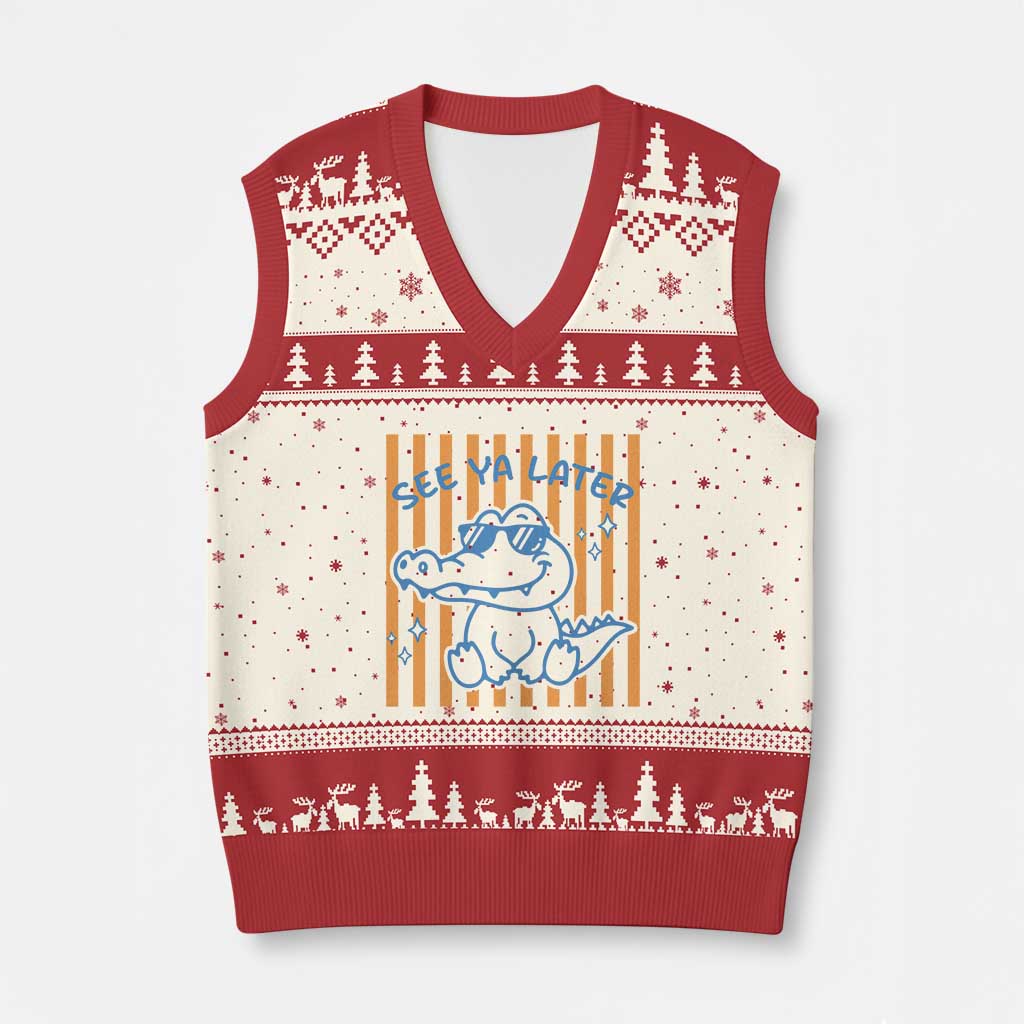 See You Later Alligator V-Neck Knit Sweater Vest Funny Last Day End of Year Teacher Summer Gift