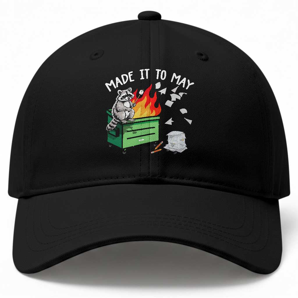 Last Day of School Baseball Cap Funny Raccoon Dumpster Fire Made It To May Teacher