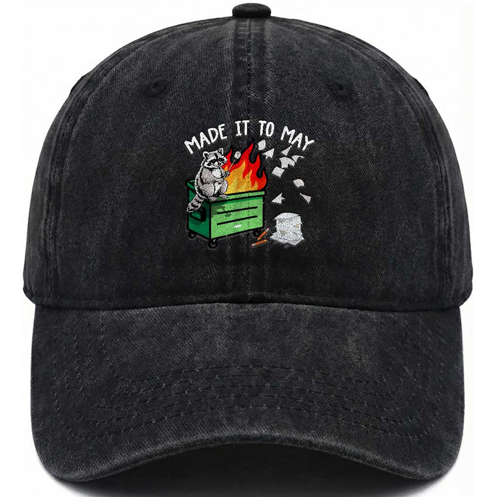 Last Day of School Washed Cotton Baseball Cap Funny Raccoon Dumpster Fire Made It To May Teacher