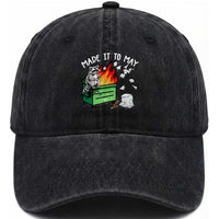 Last Day of School Washed Cotton Baseball Cap Funny Raccoon Dumpster Fire Made It To May Teacher