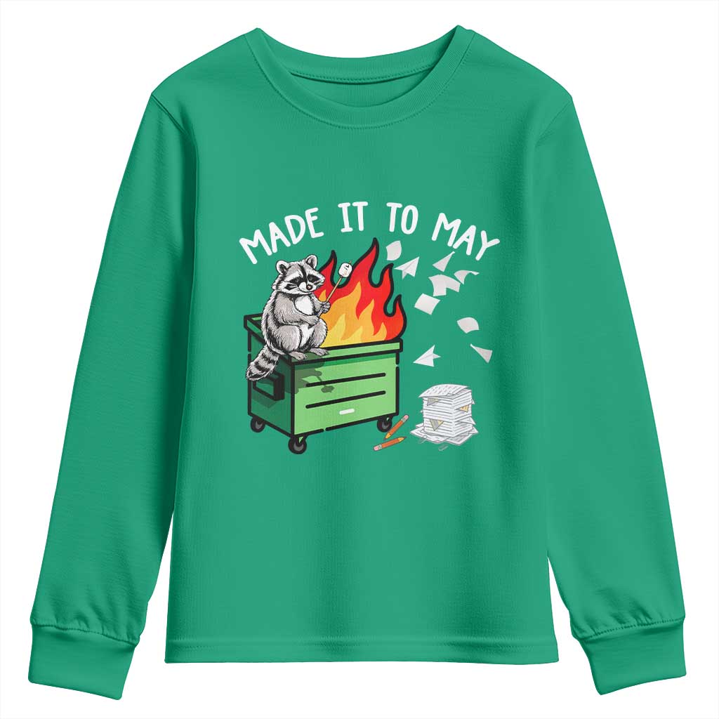 Last Day of School Youth Sweatshirt Funny Raccoon Dumpster Fire Made It To May Teacher