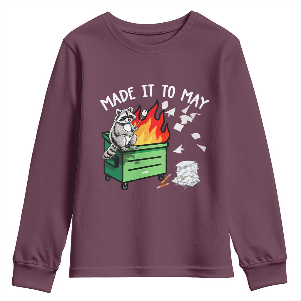 Last Day of School Youth Sweatshirt Funny Raccoon Dumpster Fire Made It To May Teacher