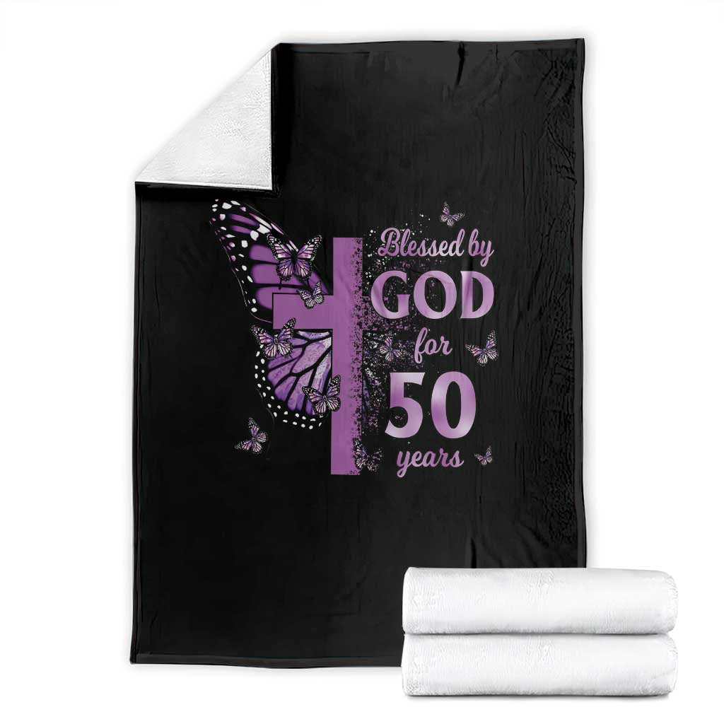 50th Birthday Gifts For Her Throw Blanket Blessed By God For 50 Years Christian Butterfly Cross