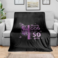 50th Birthday Gifts For Her Throw Blanket Blessed By God For 50 Years Christian Butterfly Cross