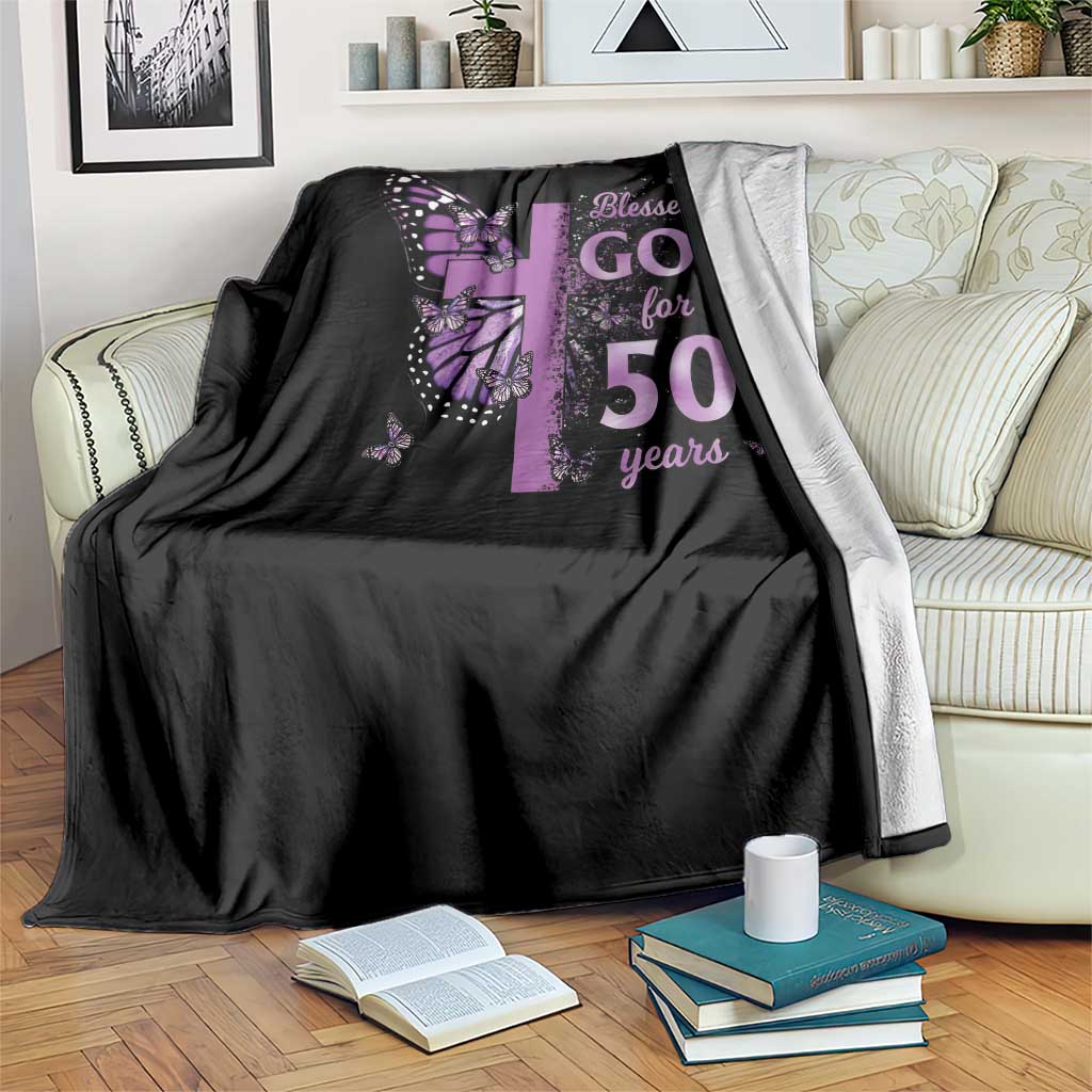 50th Birthday Gifts For Her Throw Blanket Blessed By God For 50 Years Christian Butterfly Cross