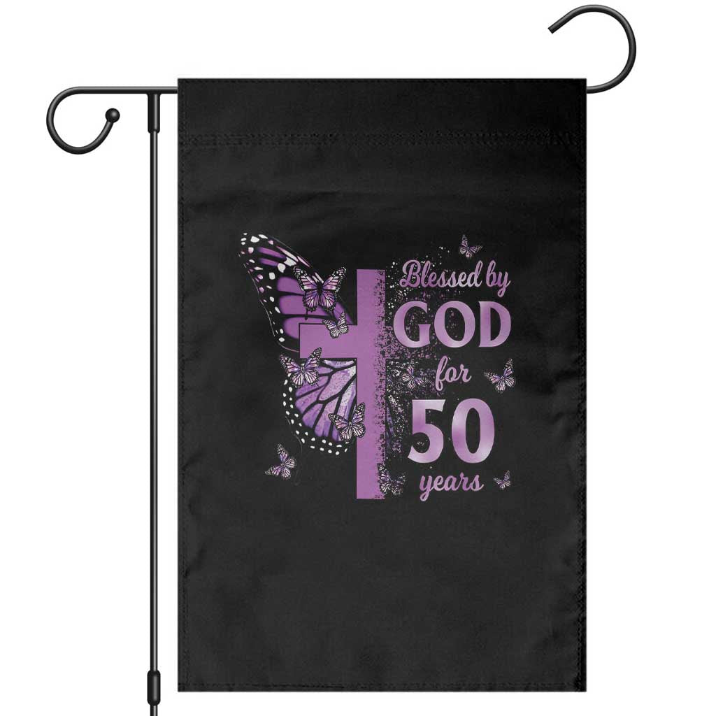 50th Birthday Gifts For Her Garden Flag Blessed By God For 50 Years Christian Butterfly Cross