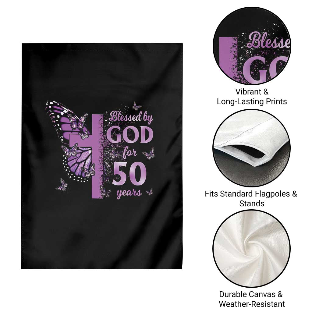 50th Birthday Gifts For Her Garden Flag Blessed By God For 50 Years Christian Butterfly Cross