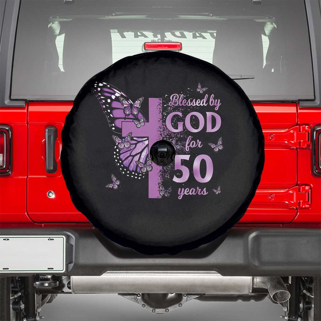 50th Birthday Gifts For Her Spare Tire Cover Blessed By God For 50 Years Christian Butterfly Cross