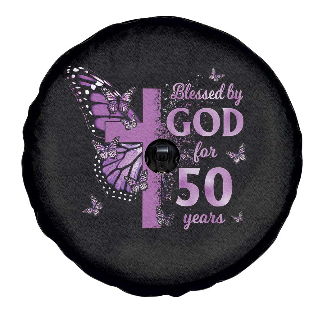 50th Birthday Gifts For Her Spare Tire Cover Blessed By God For 50 Years Christian Butterfly Cross