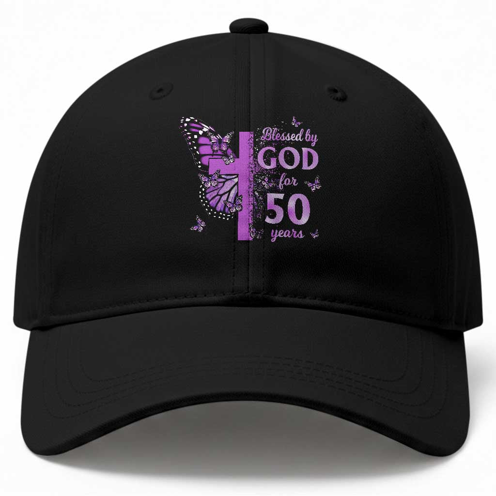 50th Birthday Gifts For Her Baseball Cap Blessed By God For 50 Years Christian Butterfly Cross