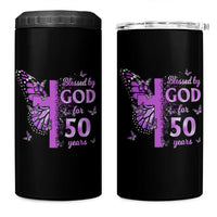 50th Birthday Gifts For Her 4 in 1 Can Cooler Tumbler Blessed By God For 50 Years Christian Butterfly Cross