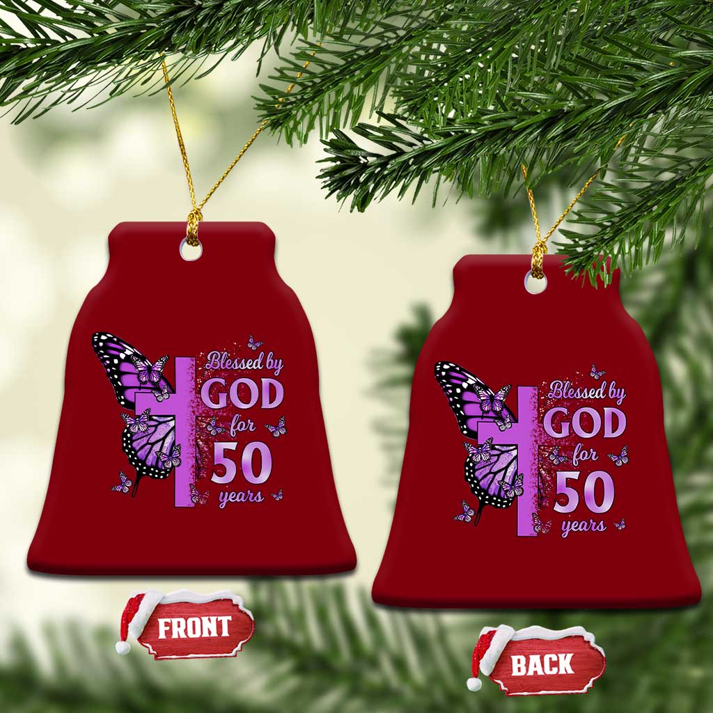 50th Birthday Gifts For Her Ceramic Ornament Blessed By God For 50 Years Christian Butterfly Cross