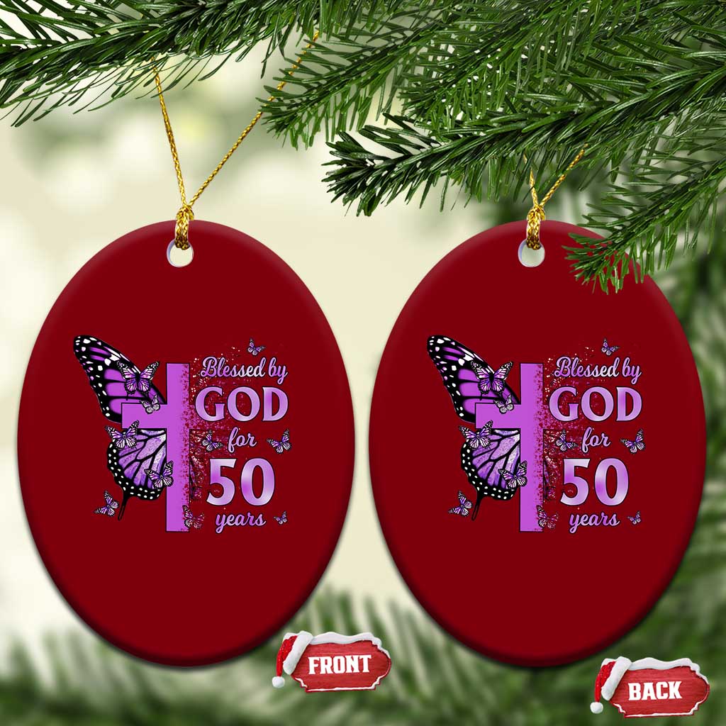 50th Birthday Gifts For Her Ceramic Ornament Blessed By God For 50 Years Christian Butterfly Cross