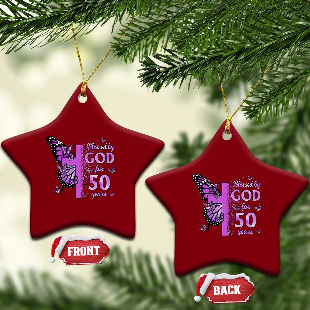 50th Birthday Gifts For Her Ceramic Ornament Blessed By God For 50 Years Christian Butterfly Cross