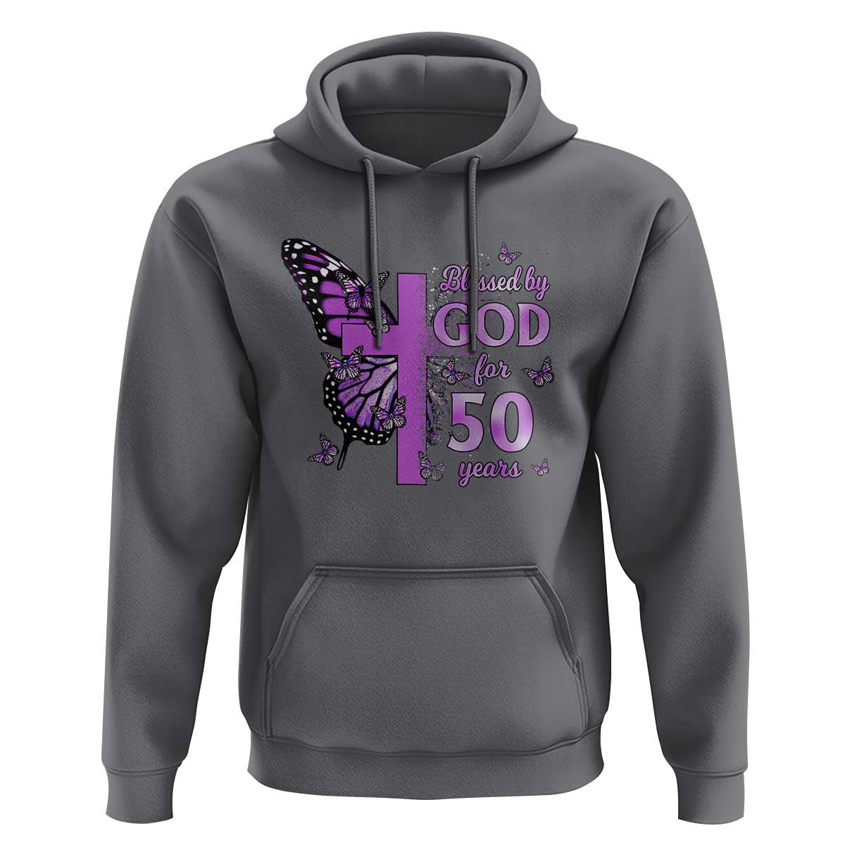 50th Birthday Gifts For Her Hoodie Blessed By God For 50 Years Christian Butterfly Cross