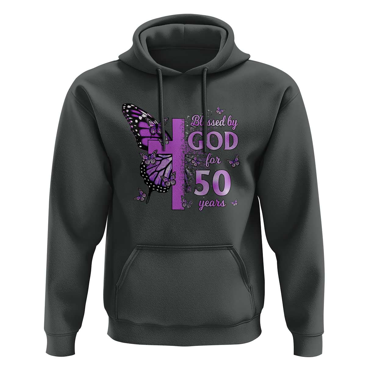 50th Birthday Gifts For Her Hoodie Blessed By God For 50 Years Christian Butterfly Cross