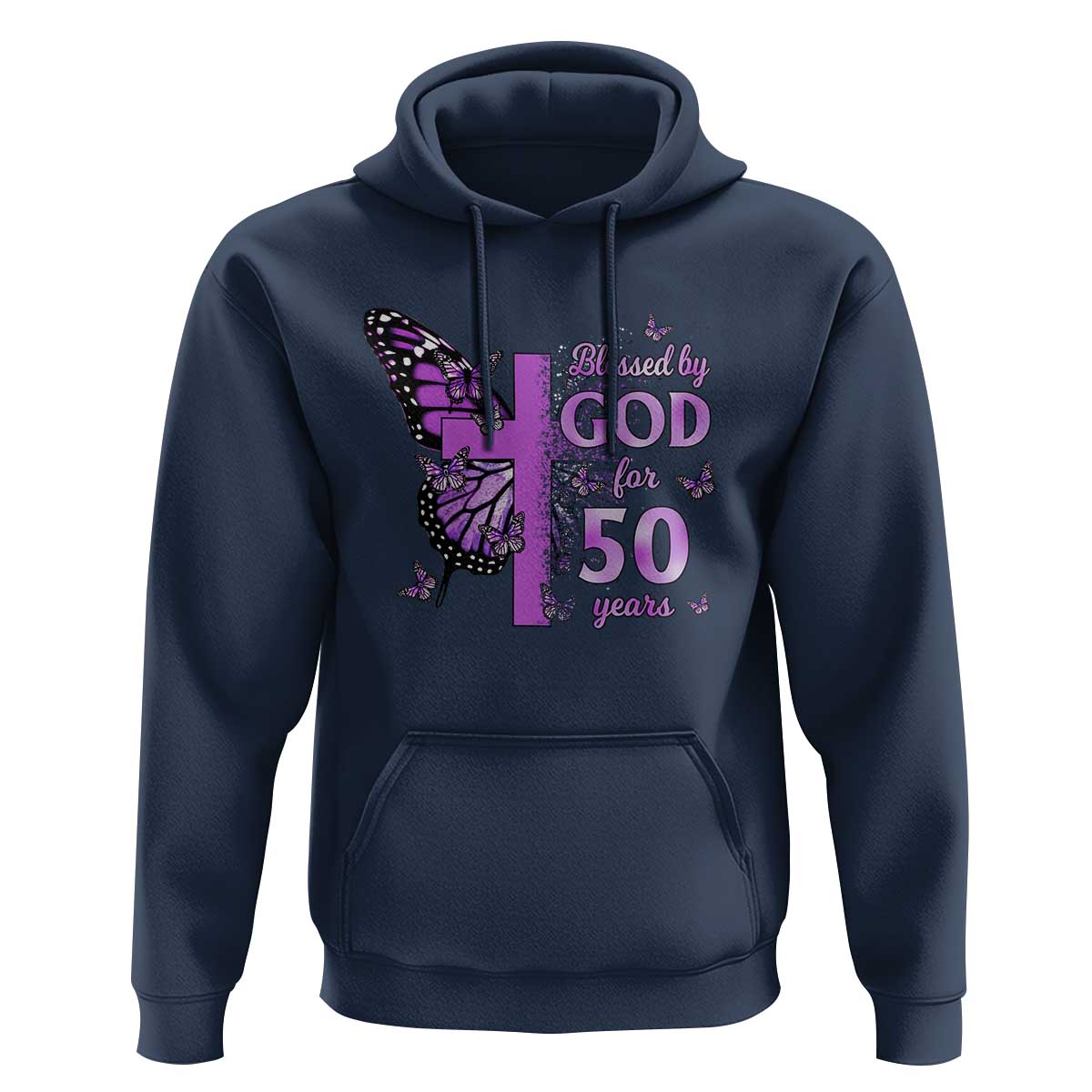 50th Birthday Gifts For Her Hoodie Blessed By God For 50 Years Christian Butterfly Cross