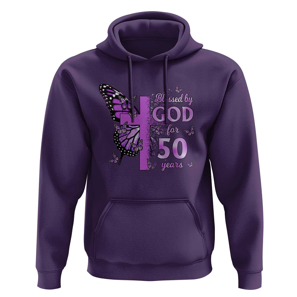 50th Birthday Gifts For Her Hoodie Blessed By God For 50 Years Christian Butterfly Cross