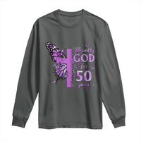 50th Birthday Gifts For Her Long Sleeve Shirt Blessed By God For 50 Years Christian Butterfly Cross
