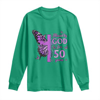 50th Birthday Gifts For Her Long Sleeve Shirt Blessed By God For 50 Years Christian Butterfly Cross