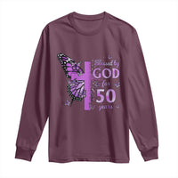 50th Birthday Gifts For Her Long Sleeve Shirt Blessed By God For 50 Years Christian Butterfly Cross