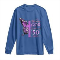 50th Birthday Gifts For Her Long Sleeve Shirt Blessed By God For 50 Years Christian Butterfly Cross