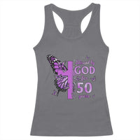50th Birthday Gifts For Her Racerback Tank Top Blessed By God For 50 Years Christian Butterfly Cross