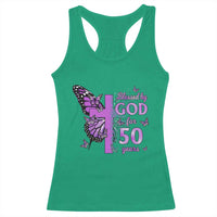 50th Birthday Gifts For Her Racerback Tank Top Blessed By God For 50 Years Christian Butterfly Cross