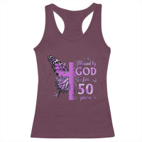 50th Birthday Gifts For Her Racerback Tank Top Blessed By God For 50 Years Christian Butterfly Cross