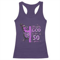 50th Birthday Gifts For Her Racerback Tank Top Blessed By God For 50 Years Christian Butterfly Cross