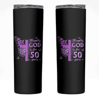 50th Birthday Gifts For Her Skinny Tumbler Blessed By God For 50 Years Christian Butterfly Cross