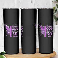 50th Birthday Gifts For Her Skinny Tumbler Blessed By God For 50 Years Christian Butterfly Cross